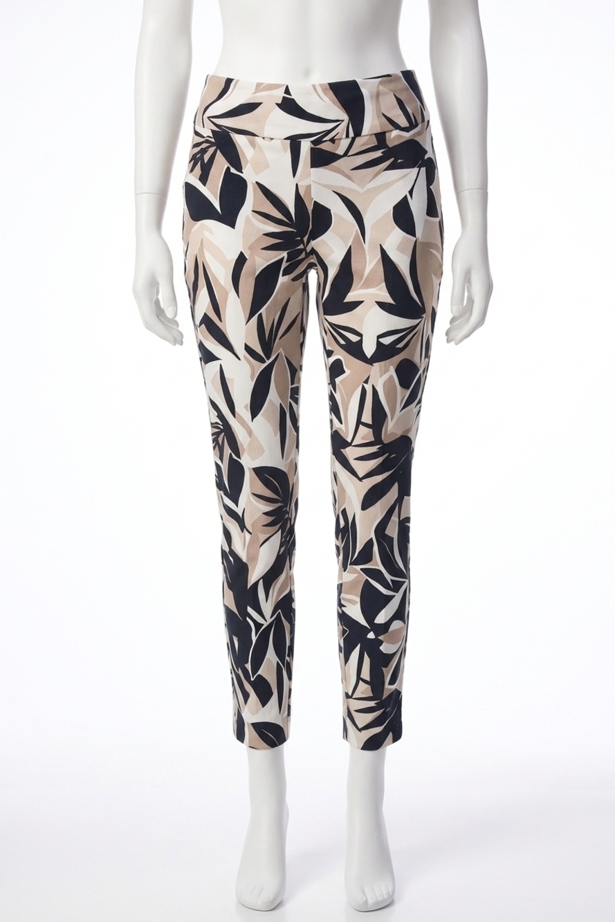 NEW JOSEPH RIBKOFF tropical print slim fit pants in vanilla multi